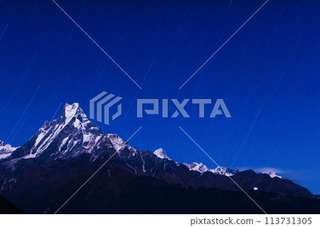 Fishtail mountain at night view in Nepal 113731305