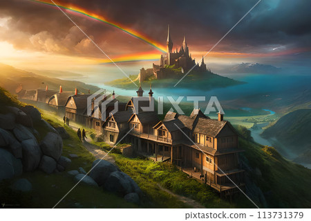 2d digital illustration concept art fantasy world manga style huge castle 2d digital illustration concept art fantasy world manga style huge castle 113731379