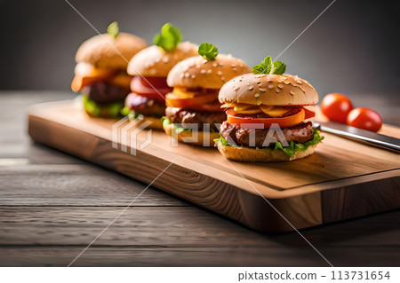 Close-up of tasty double hamburger with cheese Close-up of tasty double hamburger with cheese 113731654