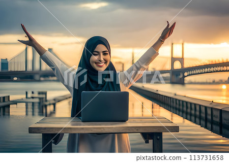 Shocked surprised young arabian asian muslim woman in abaya hijab Shocked surprised young arabian asian muslim woman in abaya hijab 113731658
