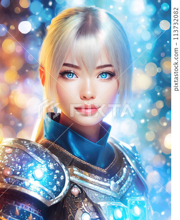 身穿藍色盔甲的金髮美女 | 編輯 adobe AI 生成的圖像以清除版權問題 113732082