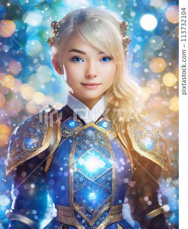 A beautiful blonde woman wearing blue armor | Editing Adobe AI-generated images to clear copyright issues 113732104