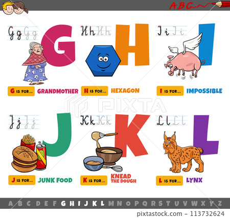 educational cartoon alphabet letters for children from G to L 113732624