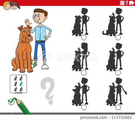 shadow activity with cartoon boy and his dog shadow activity with cartoon boy and his dog 113732662