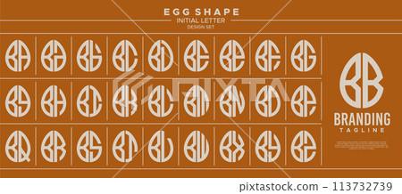 Simple line egg shape stamp letter B BB logo design set 113732739