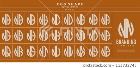 Simple line egg shape stamp letter N NN logo design set 113732745