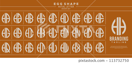Simple line egg shape stamp letter H HH logo design set Simple line egg shape stamp letter H HH logo design set 113732750