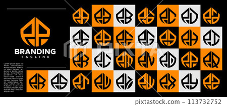 Bundle of simple line abstract letter P PP logo design 113732752