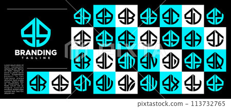 Modern abstract lowercase letter G GG logo, number 99 design set 113732765