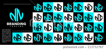 Modern abstract initial letter N NN logo stamp set 113732767