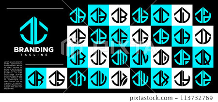 Modern abstract initial letter J JL logo stamp set Modern abstract initial letter J JL logo stamp set 113732769