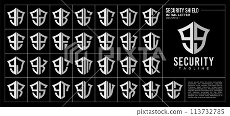 Set of shield lowercase letter G GG logo, number 9 99 design 113732785