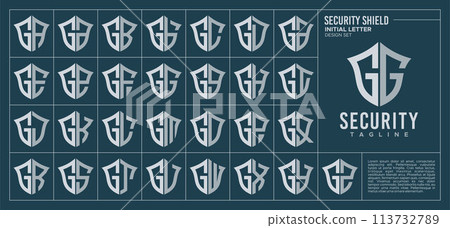 Line security shield letter G GG logo design set 113732789