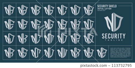 Line security shield letter N NO logo design set 113732795