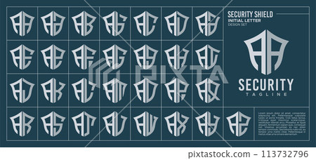 Line security shield letter A AA logo design set 113732796