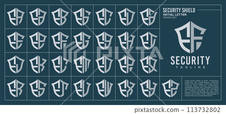 Line security shield letter F FF logo design set 113732802