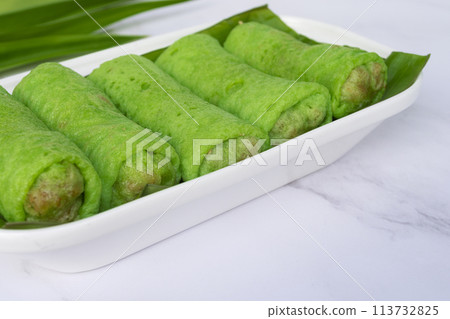 Malaysia popular kuih ketayap assorted sweet dessert with coconut known. 113732825