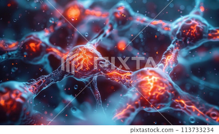 Artistic 3D rendering of a neural network. 113733234