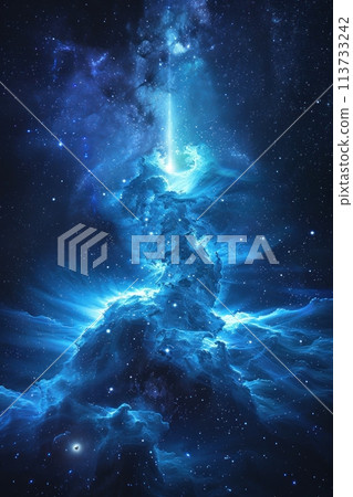 Blue and purple nebula with bright white light in the center. Blue and purple nebula with bright white light in the center. 113733242