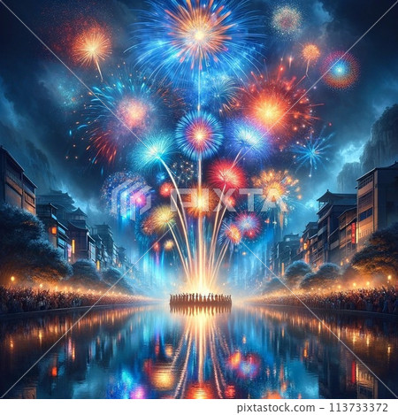 夢幻般的夜空煙火表演 夢幻般的夜空煙火表演 113733372