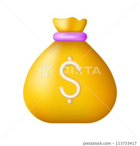 3d money bag with dollar icon. Business and finance, return on investment, financial, saving, payment, cash back, fast cash loan concept. Vector illustration, isolated background. 3d money bag with dollar icon. Business and finance, return on investment, financial, saving, payment, cash back, fast cash loan concept. Vector illustration, isolated background. 113733417