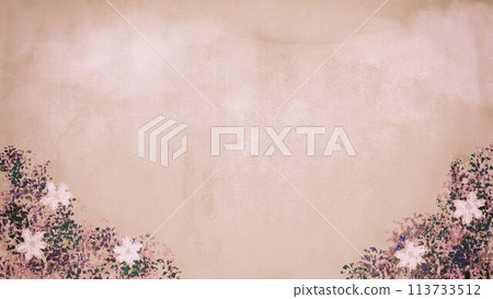 Vibrant white flowers and vintage sky color, hand drawn background illustration nostalgic sepia 113733512