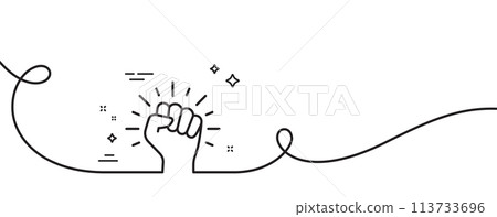 Empower line icon. Continuous one line with curl. Empowerment strength sign. Protest fist symbol. Empower single outline ribbon. Loop curve pattern. Vector Empower line icon. Continuous one line with curl. Empowerment strength sign. Protest fist symbol. Empower single outline ribbon. Loop curve pattern. Vector 113733696