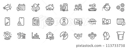 Icons pack as Doctor, Smartphone broken and Recovery computer line icons for app include Global insurance, Certificate, 5g cloud outline thin icon web set. 360 degree, Video conference. Vector 113733738