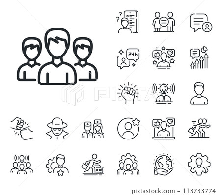 Users or Teamwork sign. Specialist, doctor and job competition outline icons. Group line icon. Male Person silhouette symbol. Group line sign. Avatar placeholder, spy headshot icon. Vector Users or Teamwork sign. Specialist, doctor and job competition outline icons. Group line icon. Male Person silhouette symbol. Group line sign. Avatar placeholder, spy headshot icon. Vector 113733774