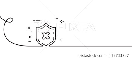 Reject protection line icon. Continuous one line with curl. Decline shield sign. No security. Reject protection single outline ribbon. Loop curve pattern. Vector 113733827