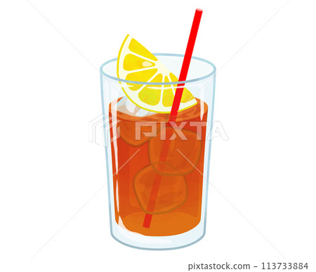 Iced lemon tea with a red straw Iced lemon tea with a red straw 113733884