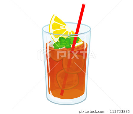 Iced lemon tea with a red straw Iced lemon tea with a red straw 113733885