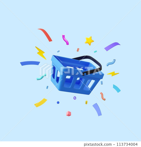 3d shopping basket with confetti 3d shopping basket with confetti 113734004