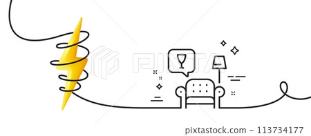 Lounge line icon. Continuous one line with curl. Relax place sign. Luxury pub symbol. Lounge single outline ribbon. Loop curve with energy. Vector Lounge line icon. Continuous one line with curl. Relax place sign. Luxury pub symbol. Lounge single outline ribbon. Loop curve with energy. Vector 113734177
