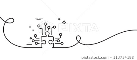 Puzzle with many options line icon. Continuous one line with curl. Decide Jigsaw sign. Business challenge symbol. Puzzle options single outline ribbon. Loop curve pattern. Vector Puzzle with many options line icon. Continuous one line with curl. Decide Jigsaw sign. Business challenge symbol. Puzzle options single outline ribbon. Loop curve pattern. Vector 113734198