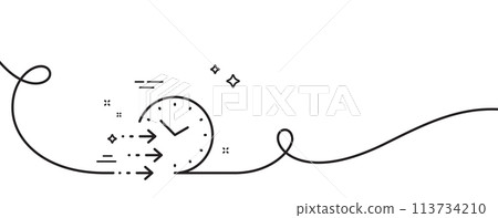 Delivery time line icon. Continuous one line with curl. Express courier sign. Fast shipping symbol. Delivery time single outline ribbon. Loop curve pattern. Vector 113734210