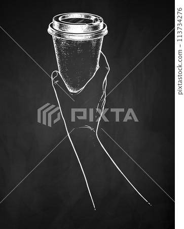 Hand holding paper coffee takeaway cup Hand holding paper coffee takeaway cup 113734276