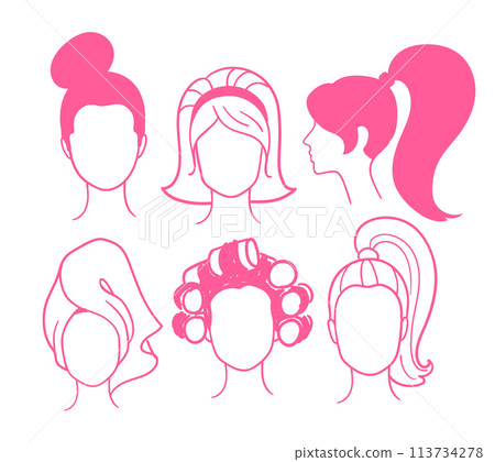 Line art female portraits in pink colors Line art female portraits in pink colors 113734278