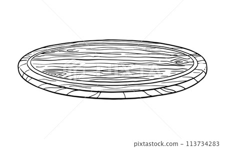Line art illustration of round cutting board 113734283