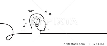Idea head line icon. Continuous one line with curl. Lightbulb sign. Core value symbol. Idea head single outline ribbon. Loop curve pattern. Vector 113734461
