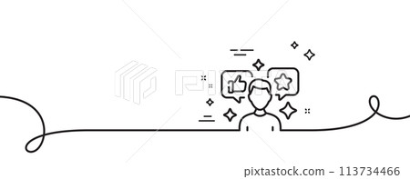 Social media line icon. Continuous one line with curl. Influence sign. Media specialist symbol. Social media single outline ribbon. Loop curve pattern. Vector 113734466