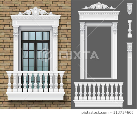 Classic white architectural door facade frame Classic white architectural door facade frame 113734605