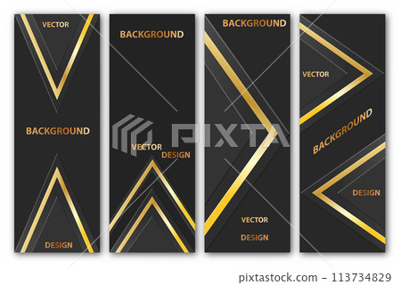 Golden lines on a dark background. A set of templates for the cover, banner, poster and creative design. 113734829