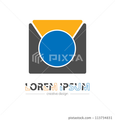 Company logo. A circle in a compound square. Template for a brand, sticker. Business ID for a business card, letterhead. Preparation of corporate identity 113734831