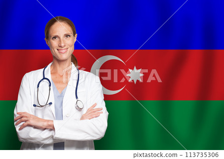 Azerbaijan general practitioner doctor gp on the flag of Azerbaijan Azerbaijan general practitioner doctor gp on the flag of Azerbaijan 113735306