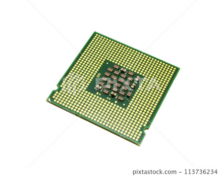 Green CPU processor chip isolated on white background 113736234