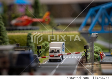 A layout on the scale of urban objects, a railway and various transport A layout on the scale of urban objects, a railway and various transport 113736745
