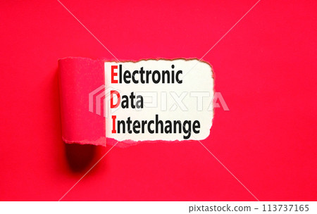 EDI electronic data interchange symbol. Concept words EDI electronic data interchange on white paper on a beautiful red background. Business and EDI electronic data interchange concept. Copy space. EDI electronic data interchange symbol. Concept words EDI electronic data interchange on white paper on a beautiful red background. Business and EDI electronic data interchange concept. Copy space. 113737165
