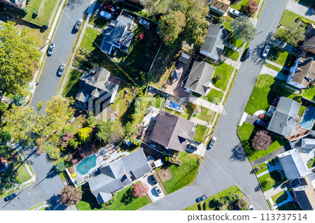 New Jersey district small American town sleeping residential houses comfortable living 113737514