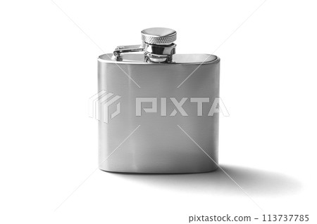 Hip metal flask alcohol container isolated on white background 113737785